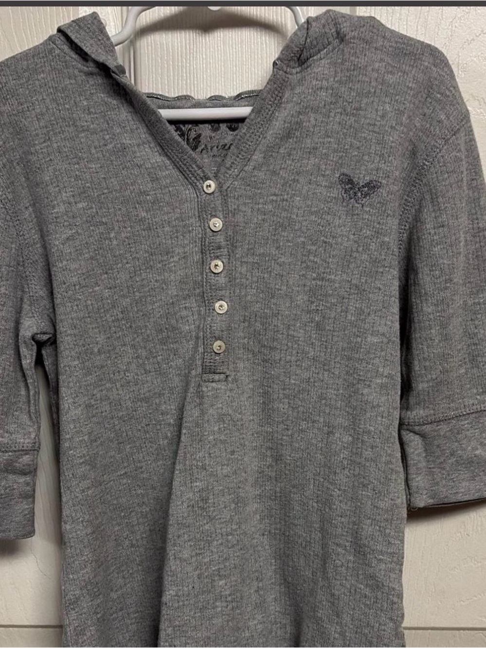 aerie Heather Gray Hooded Henley Sweatshirt